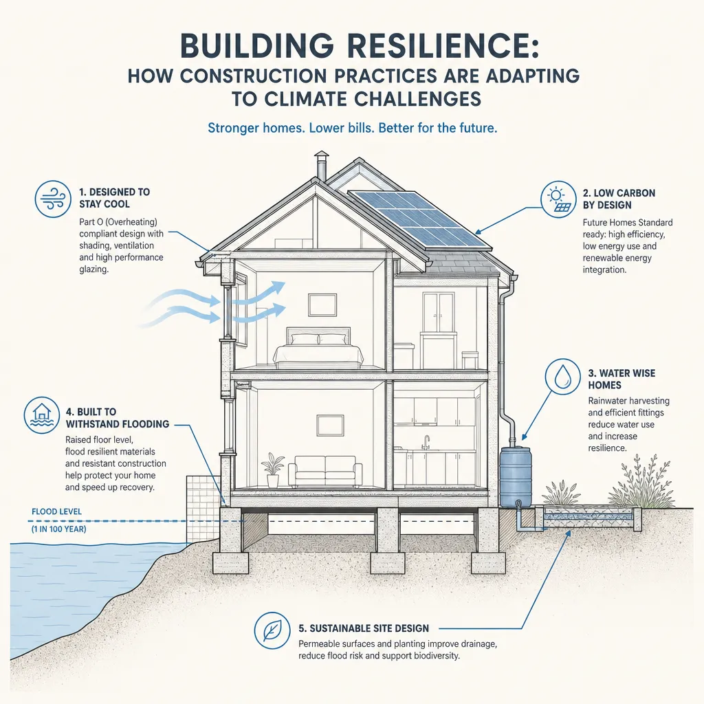 Diagram illustrating: Building Resilience: How Construction Practices Are Adapting to Climate Challenges
