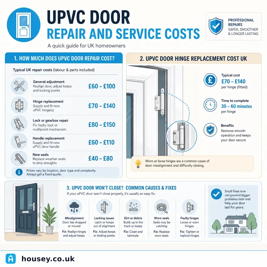 Infographic illustrating: UPVC Door Repair and Service Costs