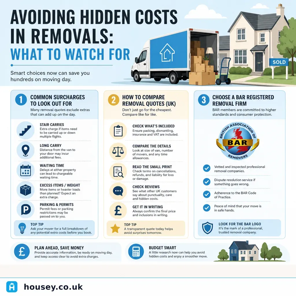 Infographic illustrating: Avoiding Hidden Costs in Removals: What to Watch For