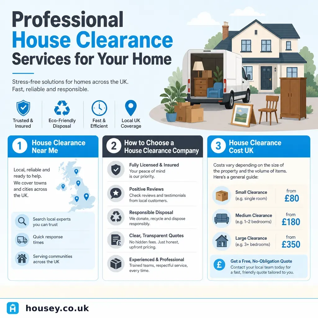Infographic illustrating: Professional House Clearance Services for Your Home