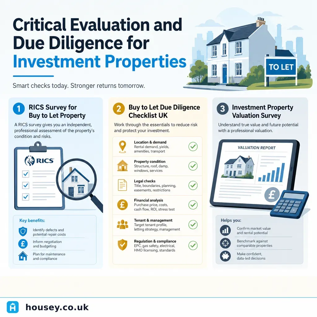 Infographic illustrating: Critical Evaluation and Due Diligence for Investment Properties