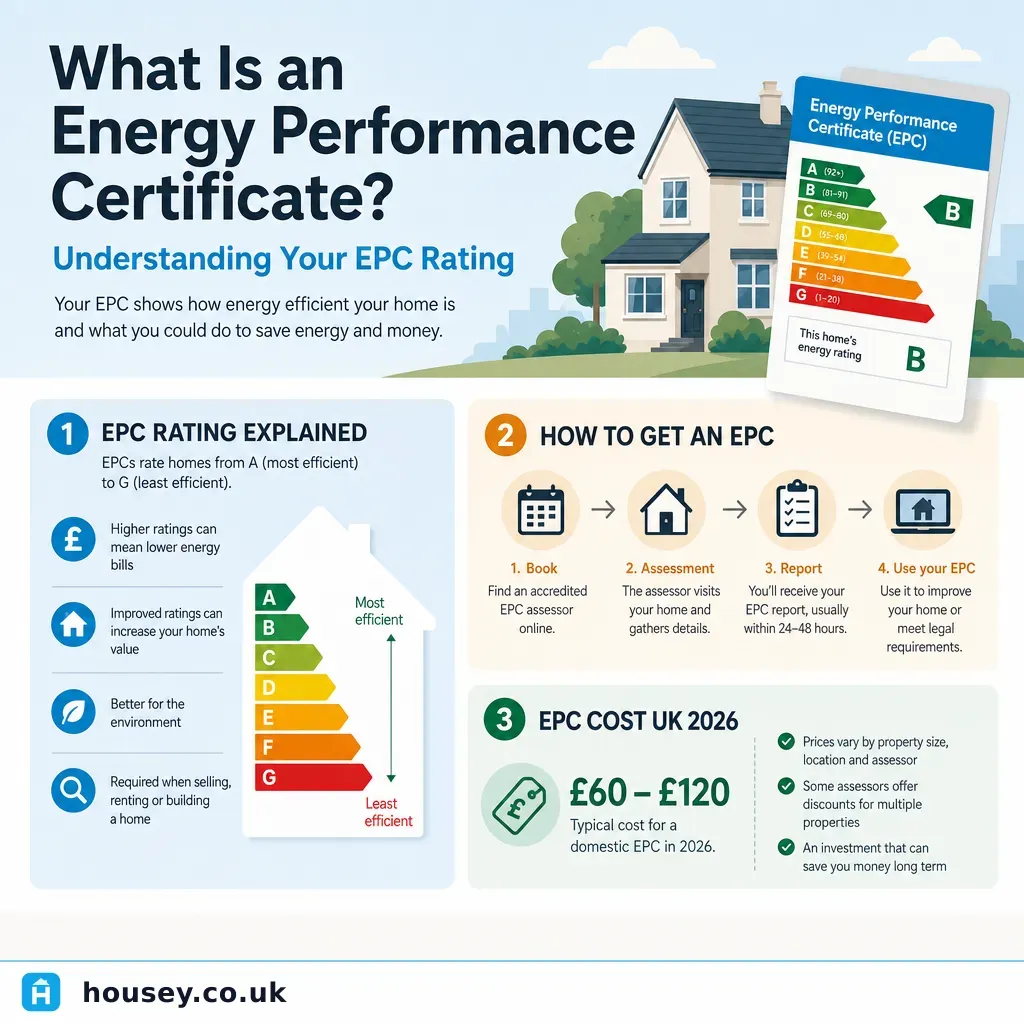 Infographic illustrating: What Is an Energy Performance Certificate: Understanding Your EPC Rating