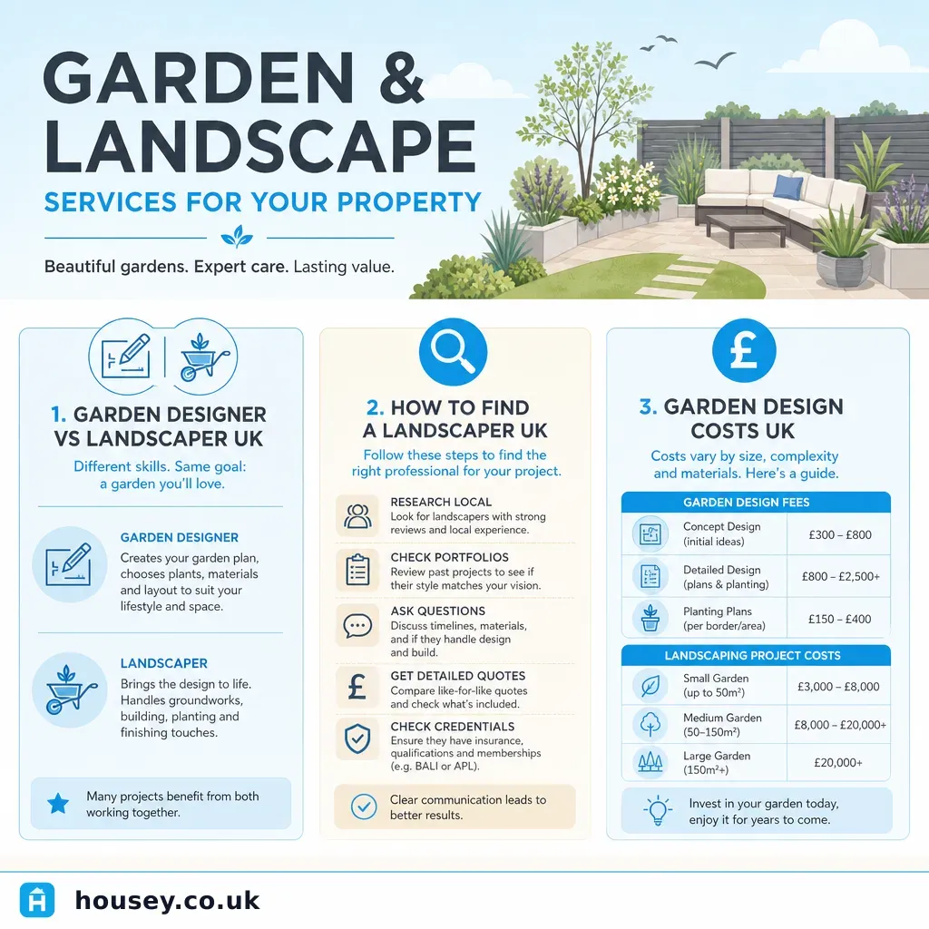 Infographic illustrating: Garden and Landscape Services for Your Property