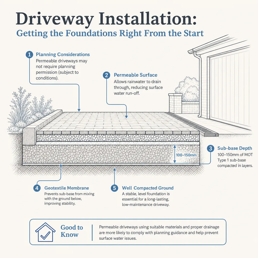 Diagram illustrating: Driveway Installation: Getting the Foundations Right From the Start
