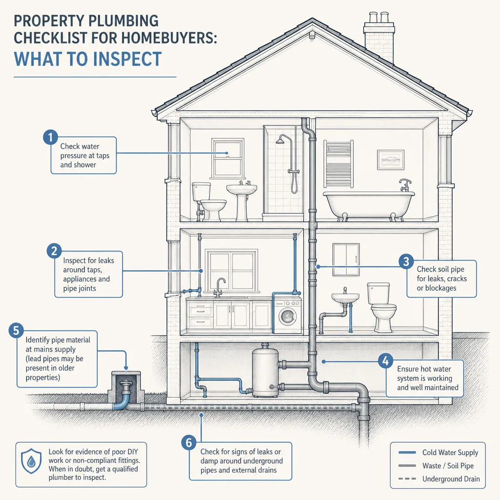 Diagram illustrating: Property Plumbing Checklist for Homebuyers: What to Inspect
