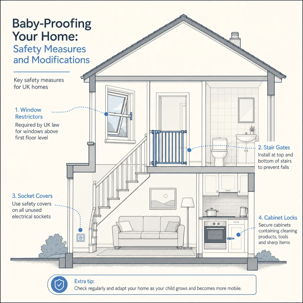 Diagram illustrating: Baby-Proofing Your Home: Safety Measures and Modifications