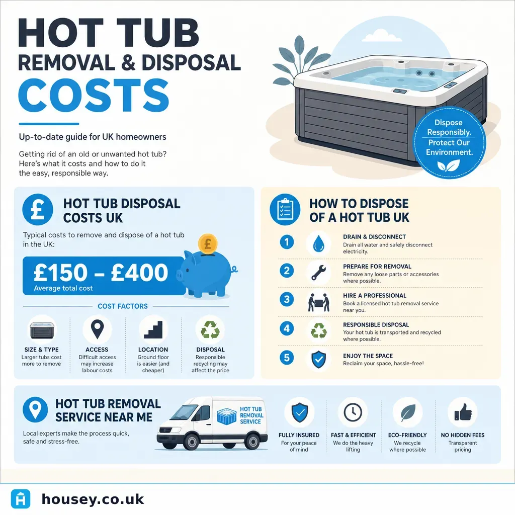 Infographic illustrating: Hot Tub Removal and Disposal Costs
