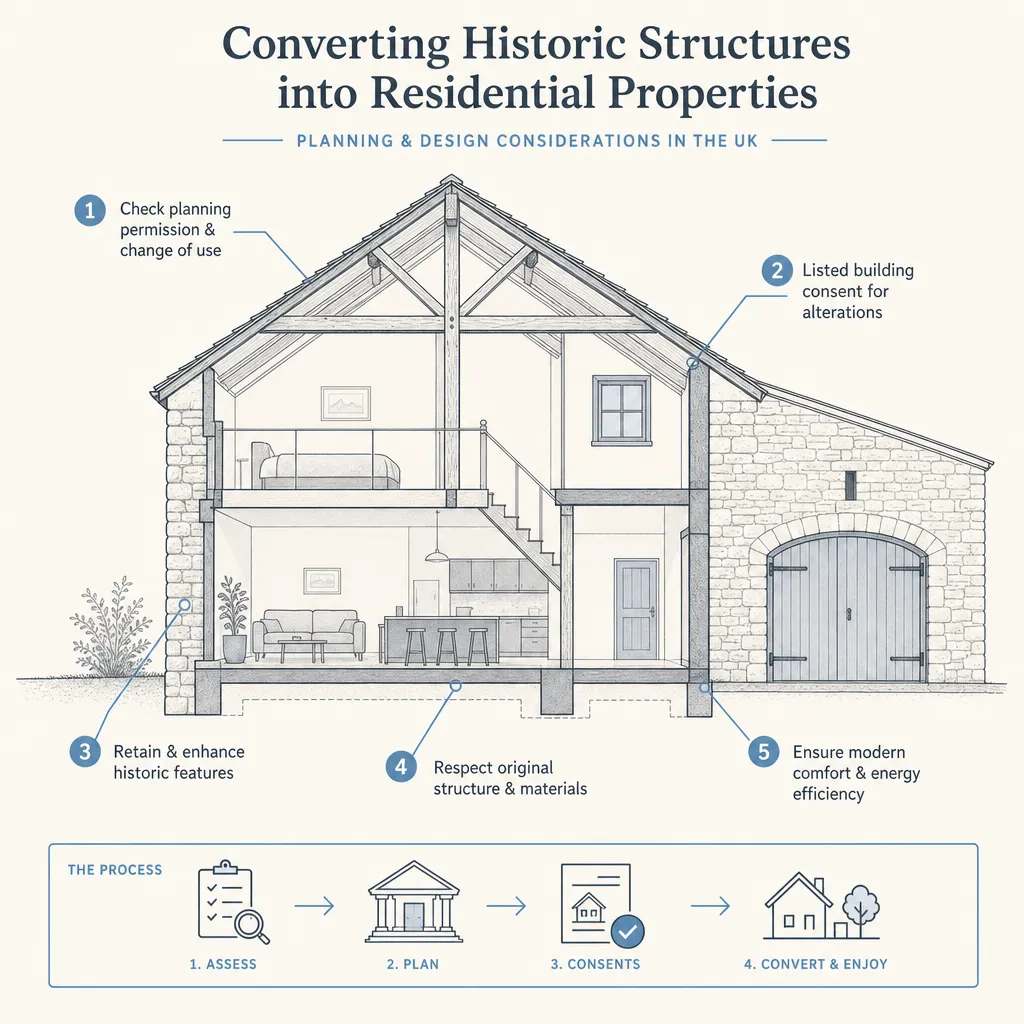 Diagram illustrating: Converting Historic Structures into Residential Properties