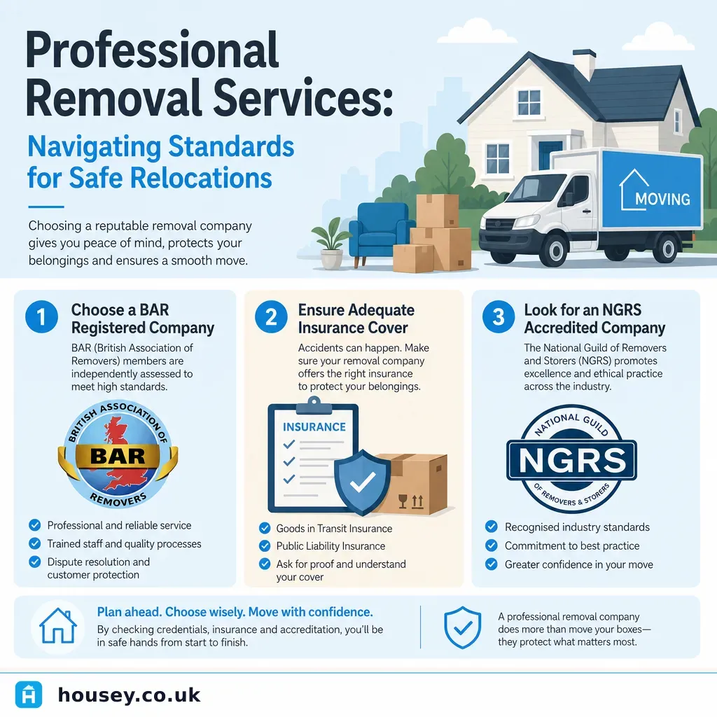 Infographic illustrating: Professional Removal Services: Navigating Standards for Safe Relocations