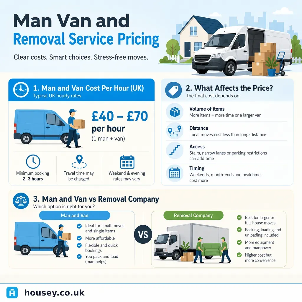 Infographic illustrating: Man Van and Removal Service Pricing