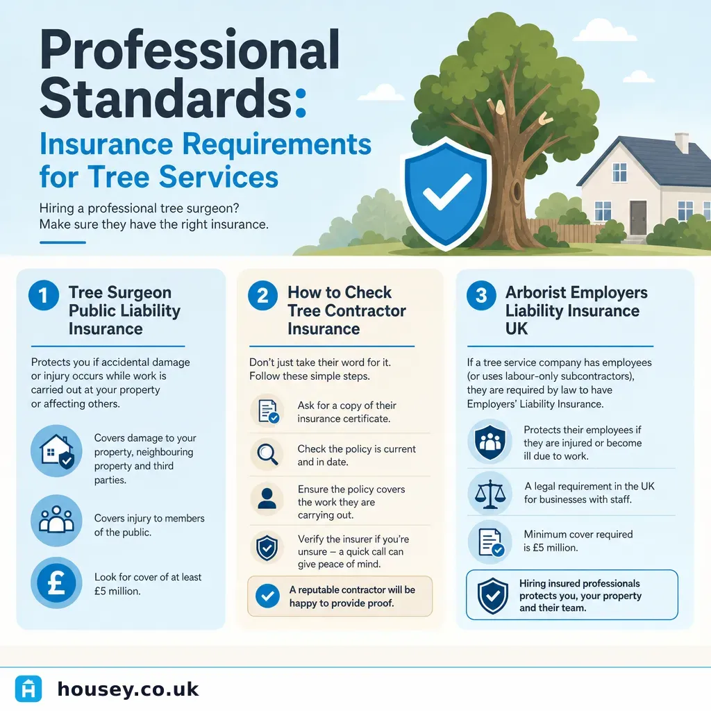Infographic illustrating: Professional Standards: Insurance Requirements for Tree Services