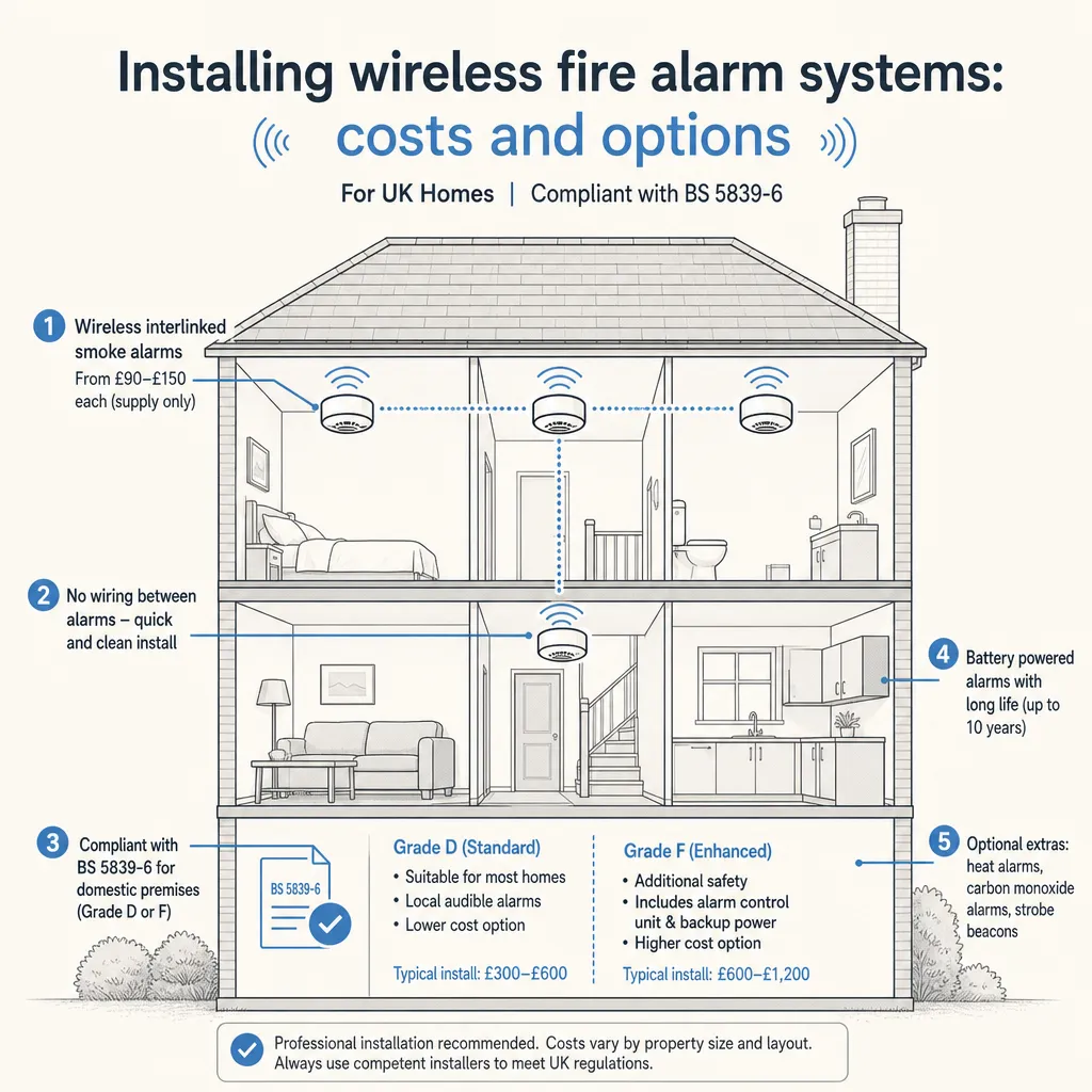 Diagram illustrating: Installing wireless fire alarm systems: costs and options
