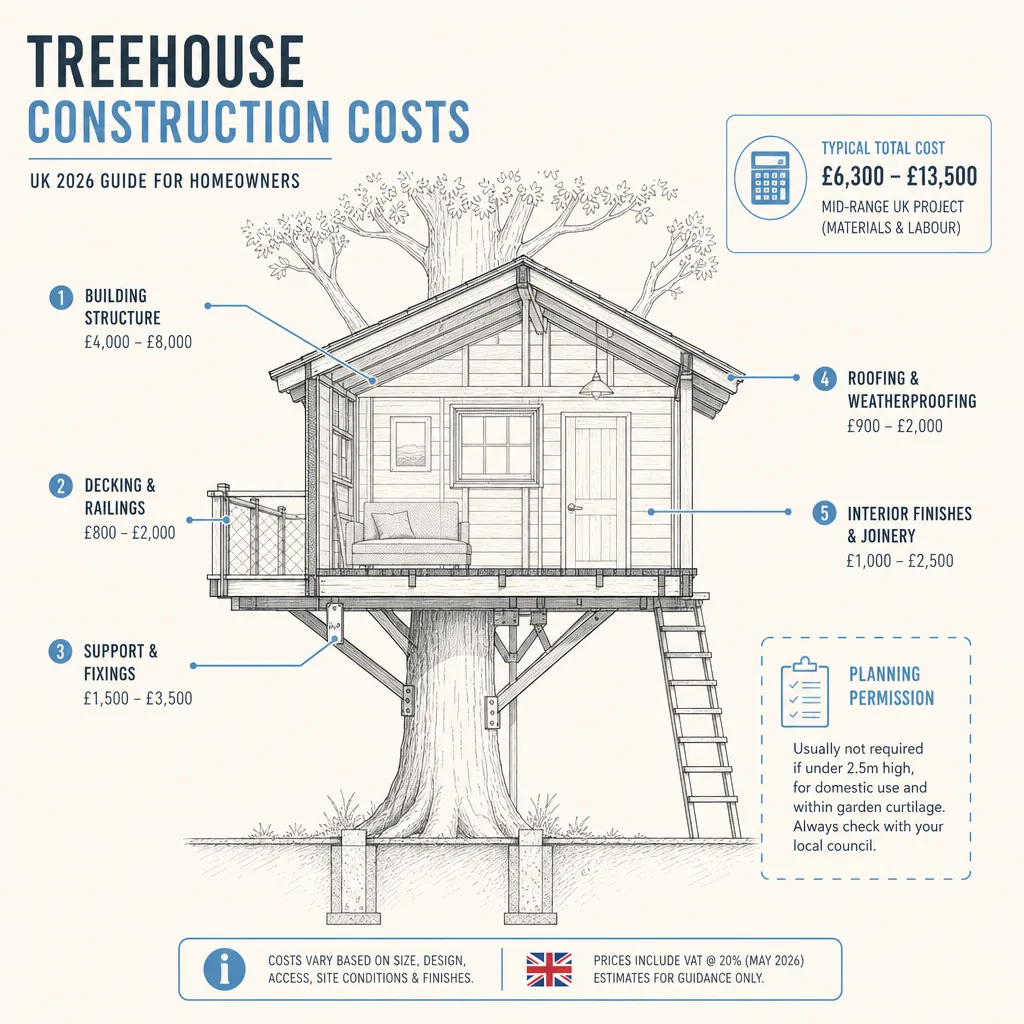 Diagram illustrating: Treehouse Construction Costs