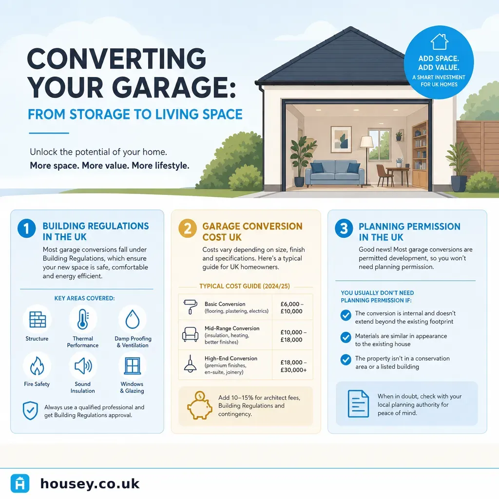 Infographic illustrating: Converting Your Garage: From Storage to Living Space