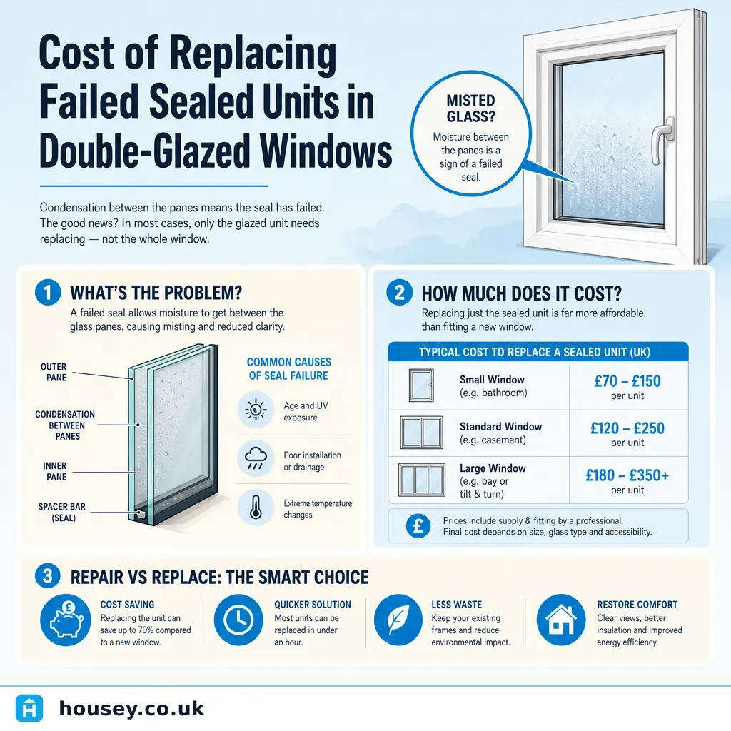 Infographic illustrating: Cost of Replacing Failed Sealed Units in Double-Glazed Windows