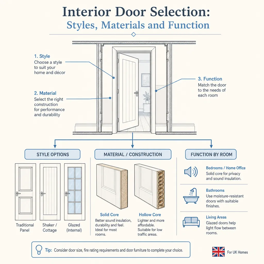 Diagram illustrating: Interior Door Selection: Styles, Materials and Function