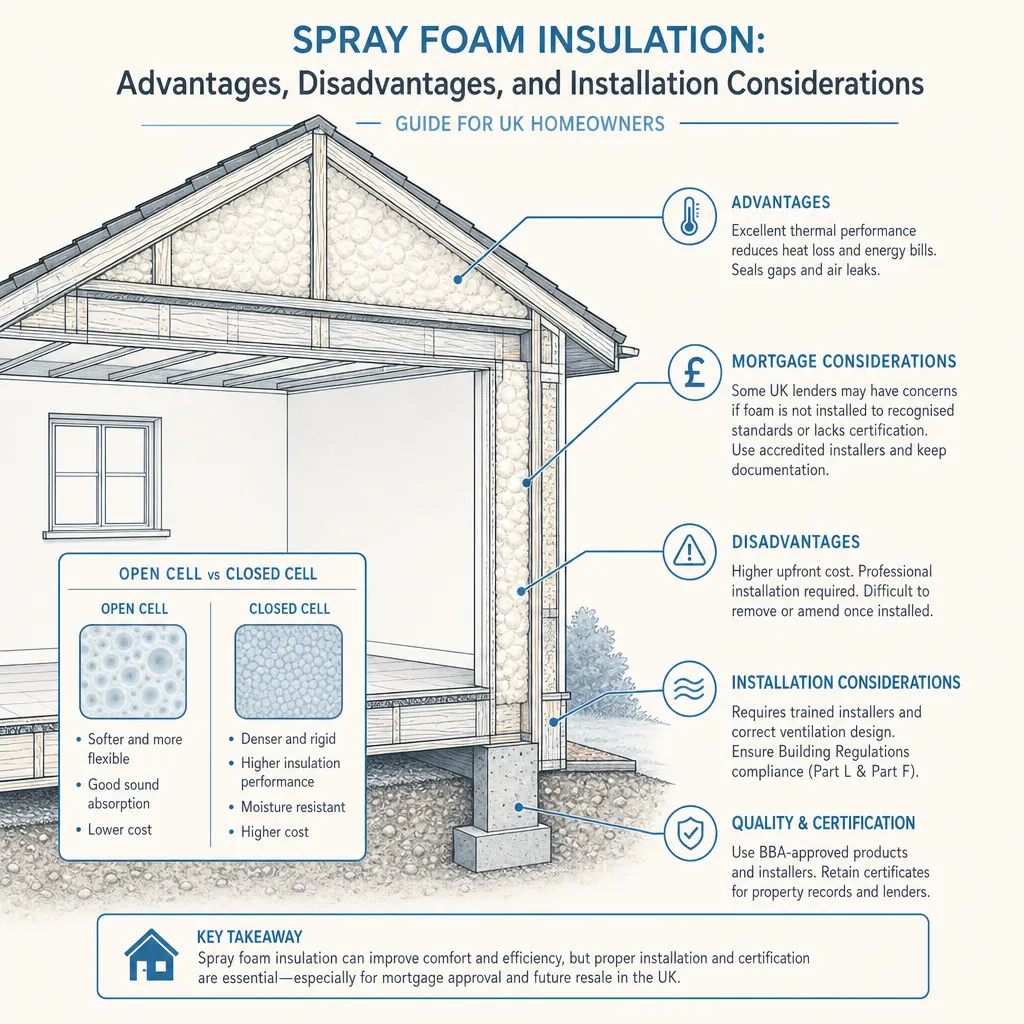 Diagram illustrating: Spray Foam Insulation: Advantages, Disadvantages, and Installation Considerations