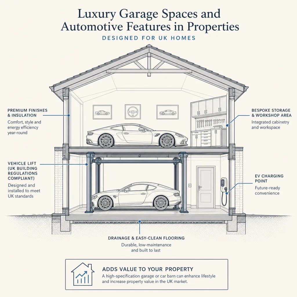 Diagram illustrating: Luxury Garage Spaces and Automotive Features in Properties