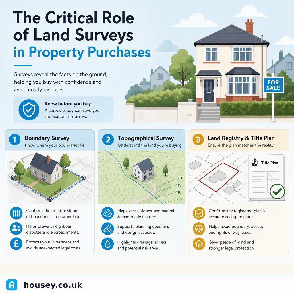 Infographic illustrating: The Critical Role of Land Surveys in Property Purchases