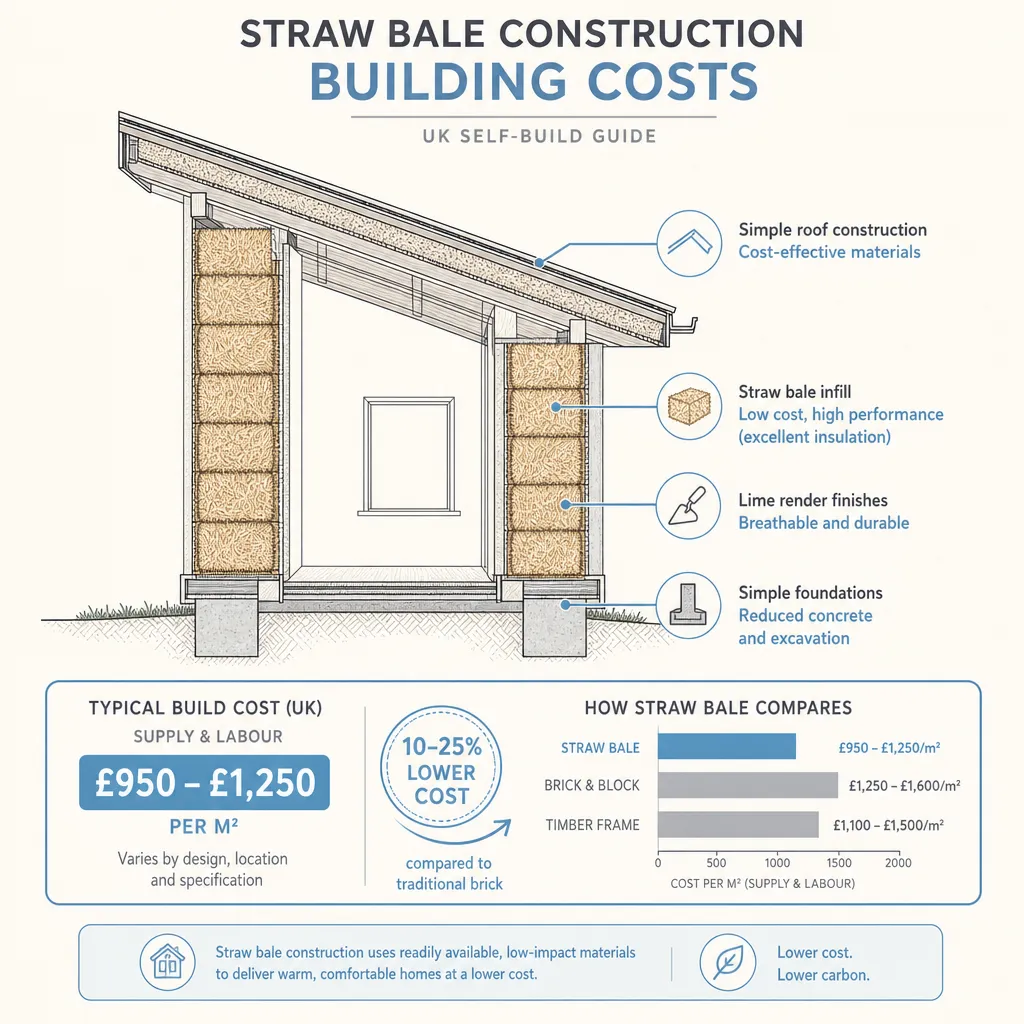Diagram illustrating: Straw Bale Construction Building Costs
