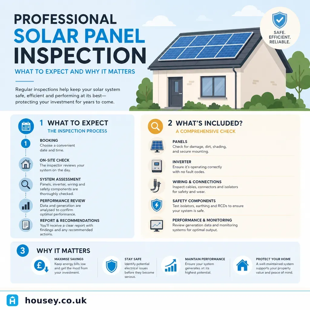 Infographic illustrating: Professional solar panel inspection: what to expect and why it matters