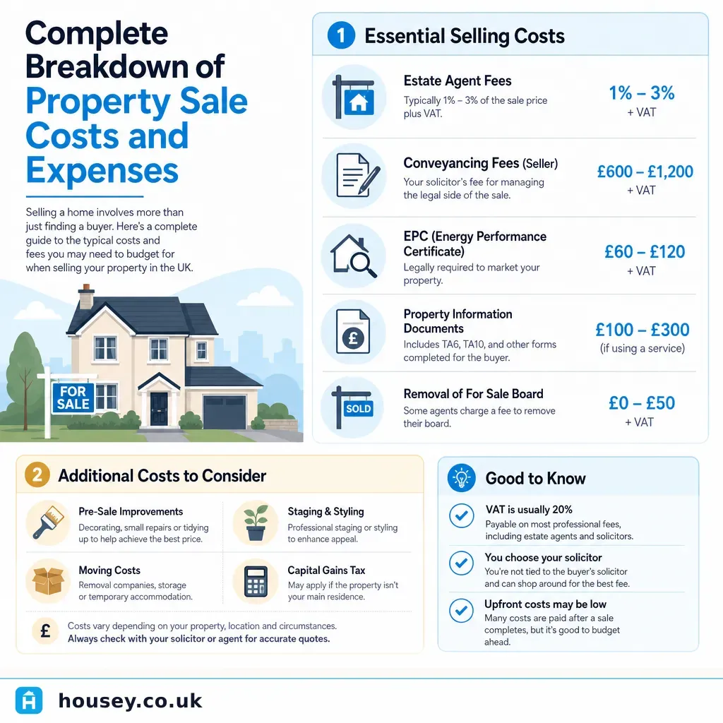 Infographic illustrating: Complete Breakdown of Property Sale Costs and Expenses