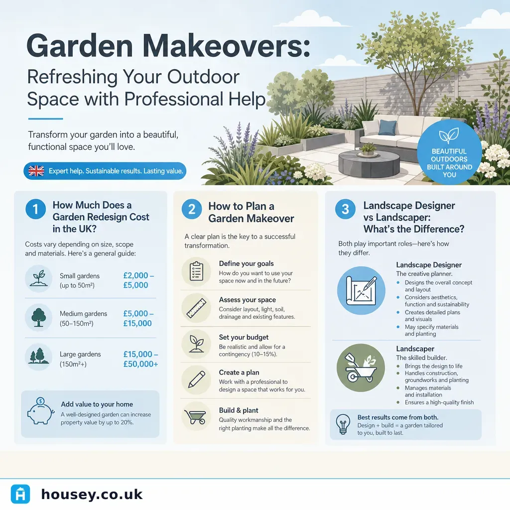 Infographic illustrating: Garden Makeovers: Refreshing Your Outdoor Space with Professional Help