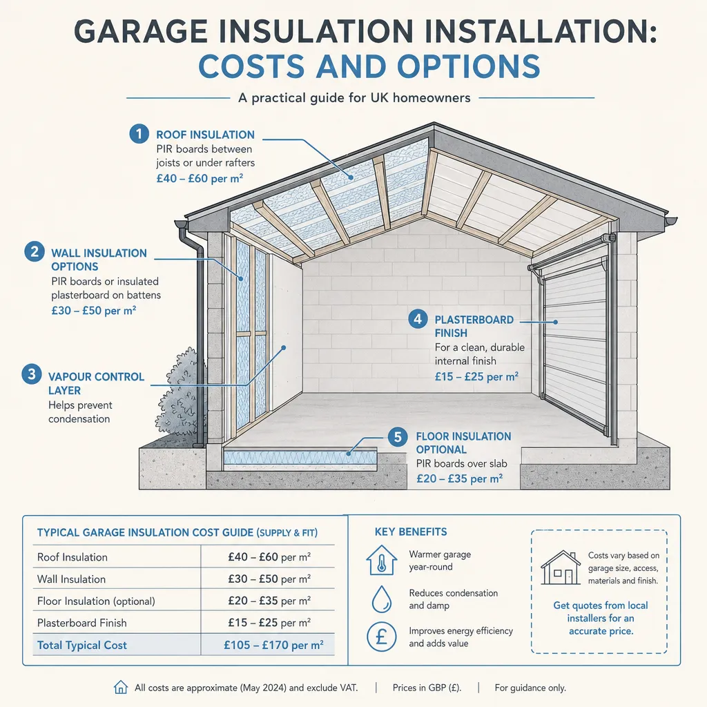 Diagram illustrating: Garage Insulation Installation: Costs And Options