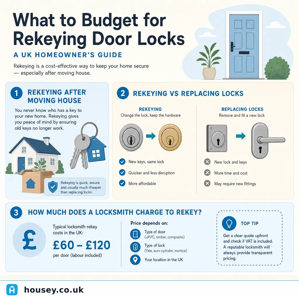 Infographic illustrating: What to Budget for Rekeying Door Locks