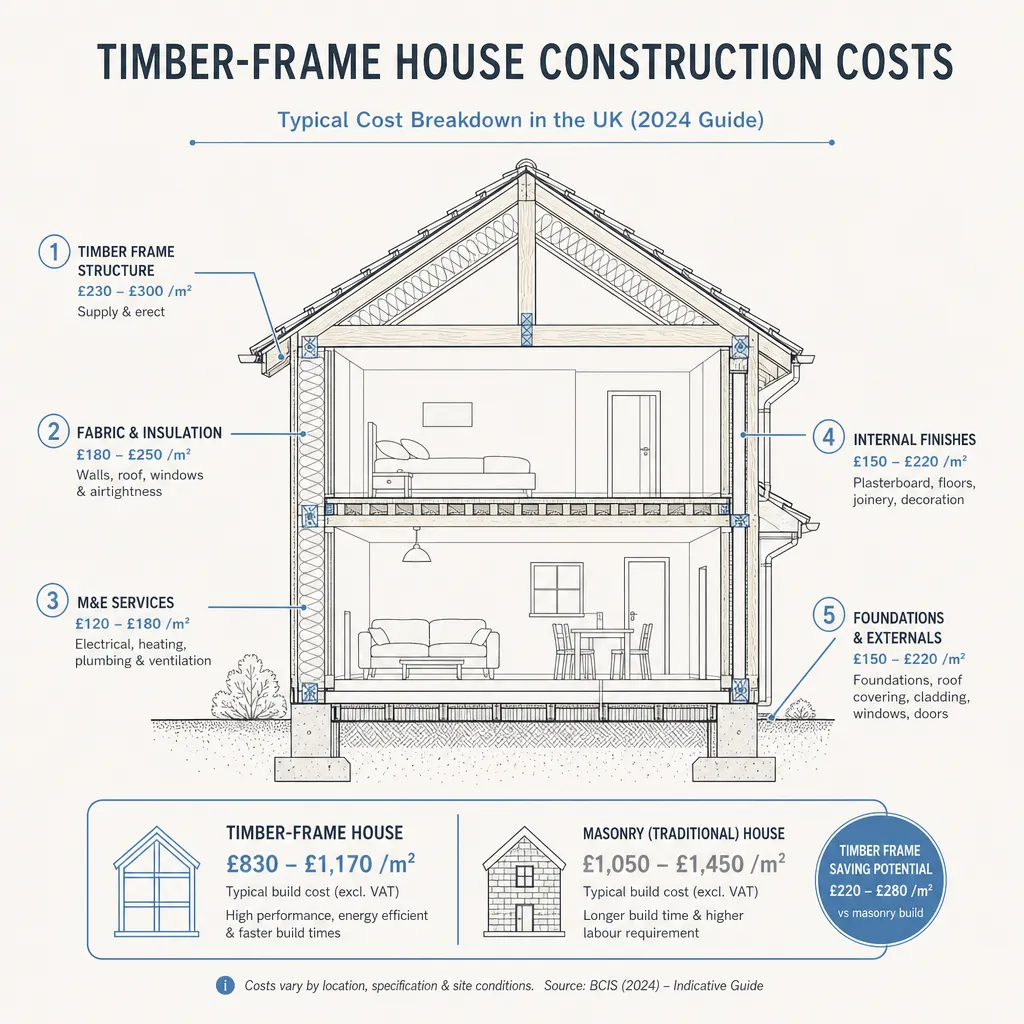 Diagram illustrating: Timber-Frame House Construction Costs