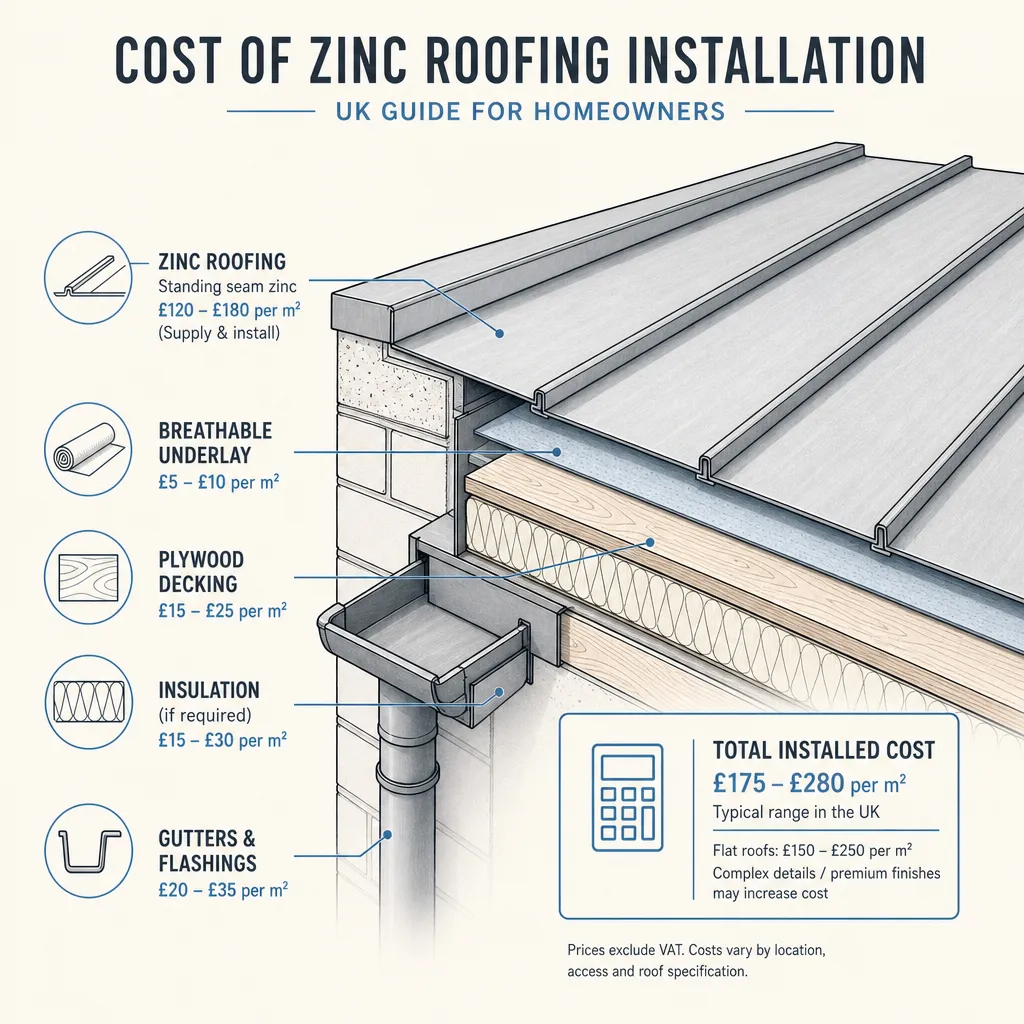 Diagram illustrating: Cost of Zinc Roofing Installation