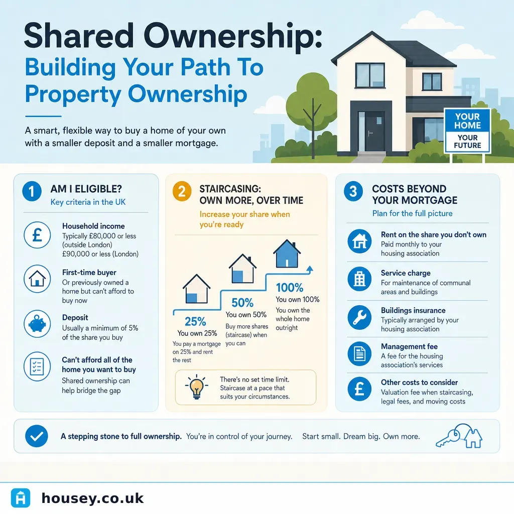 Infographic illustrating: Shared Ownership: Building Your Path To Property Ownership