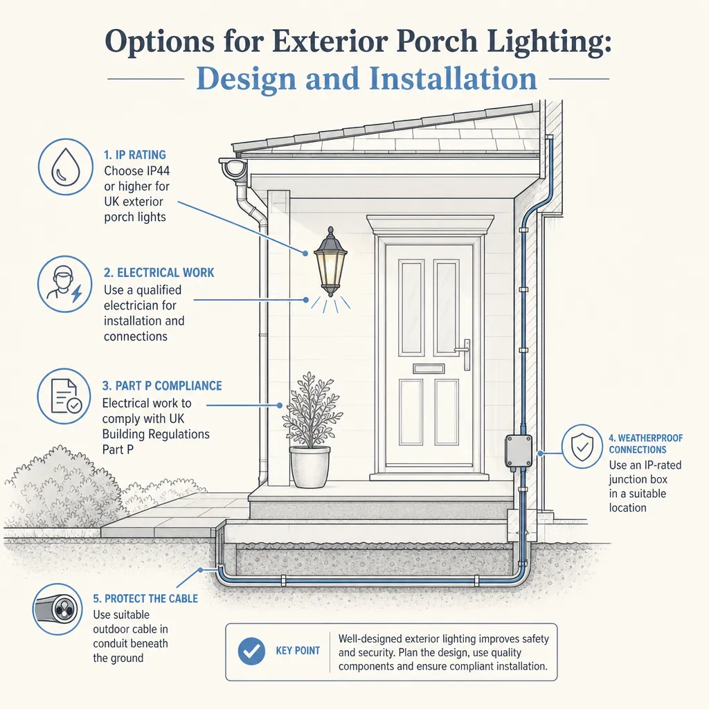 Diagram illustrating: Options for Exterior Porch Lighting: Design and Installation