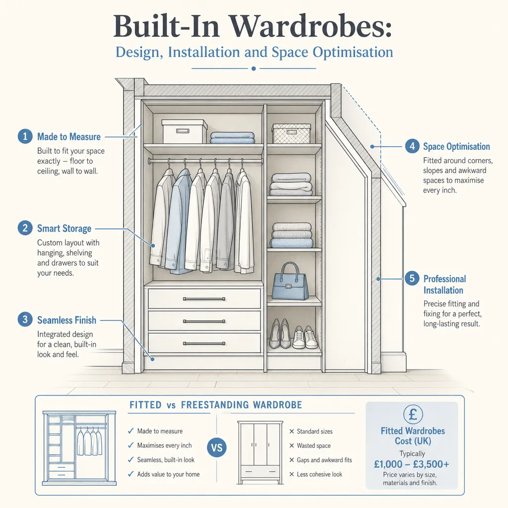 Diagram illustrating: Built-In Wardrobes: Design, Installation and Space Optimisation