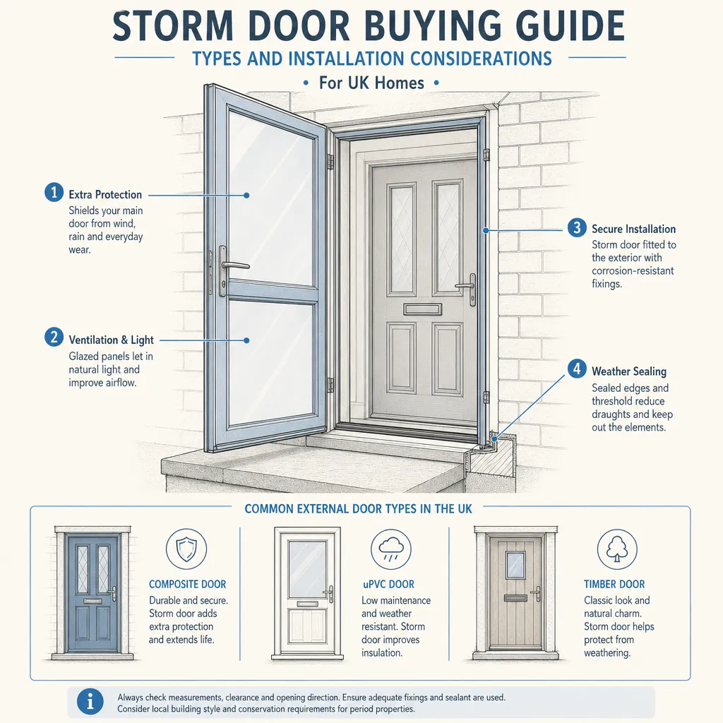 Diagram illustrating: Storm Door Buying Guide: Types and Installation Considerations