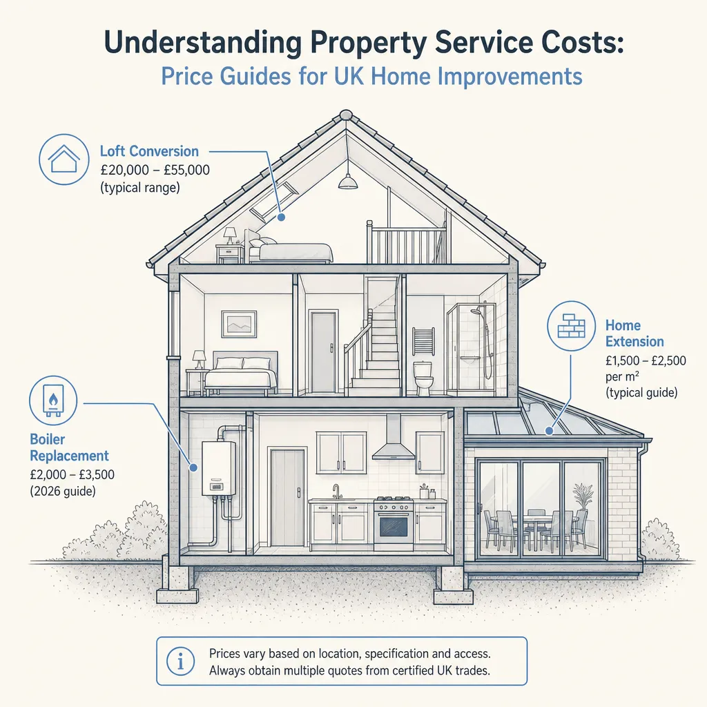 Diagram illustrating: Understanding Property Service Costs: Price Guides for UK Home Improvements