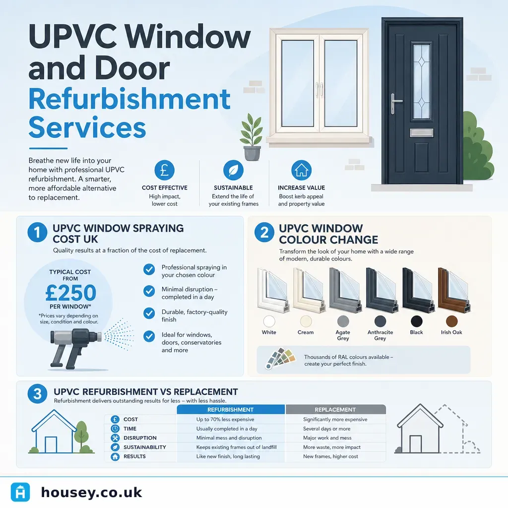 Infographic illustrating: UPVC Window and Door Refurbishment Services