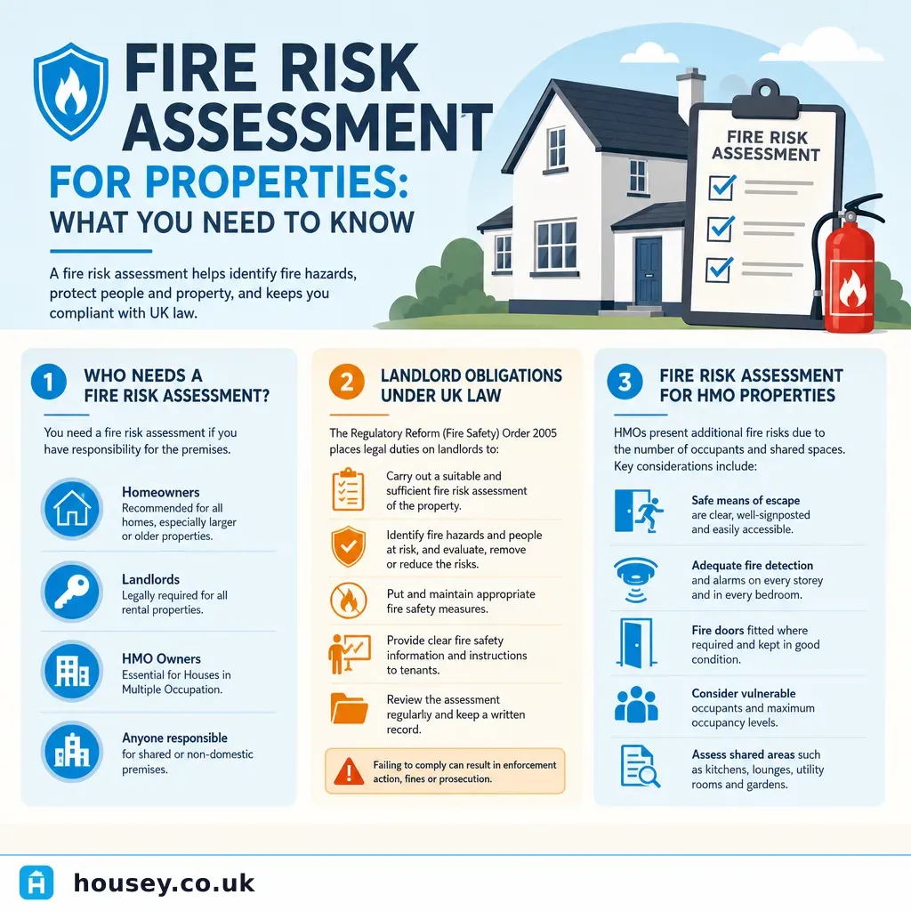 Infographic illustrating: Fire Risk Assessment for Properties: What You Need to Know
