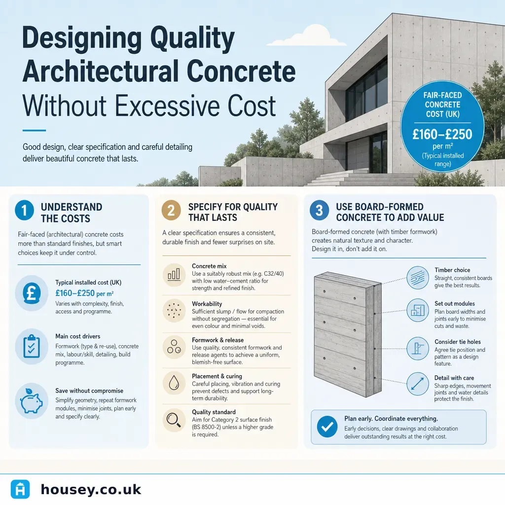 Infographic illustrating: Designing Quality Architectural Concrete Without Excessive Cost
