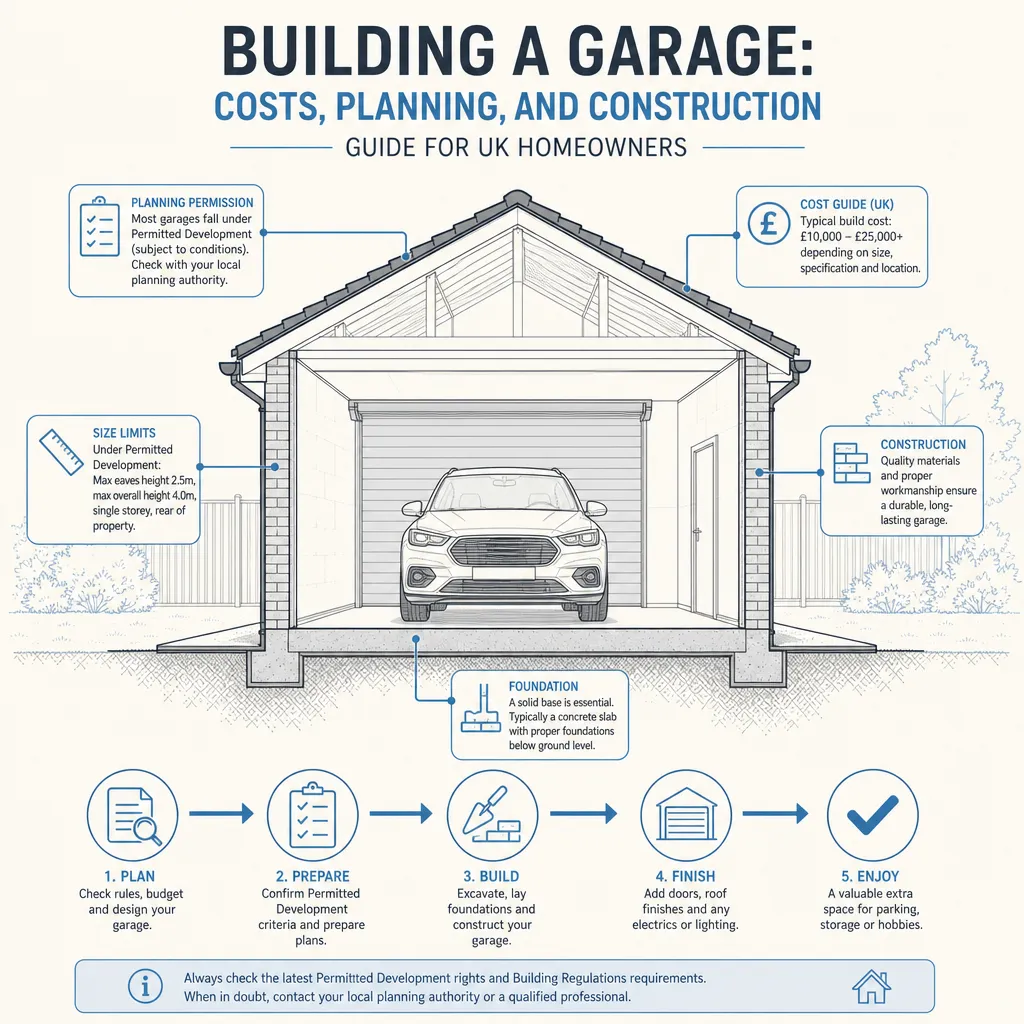 Diagram illustrating: Building a Garage: Costs, Planning, and Construction
