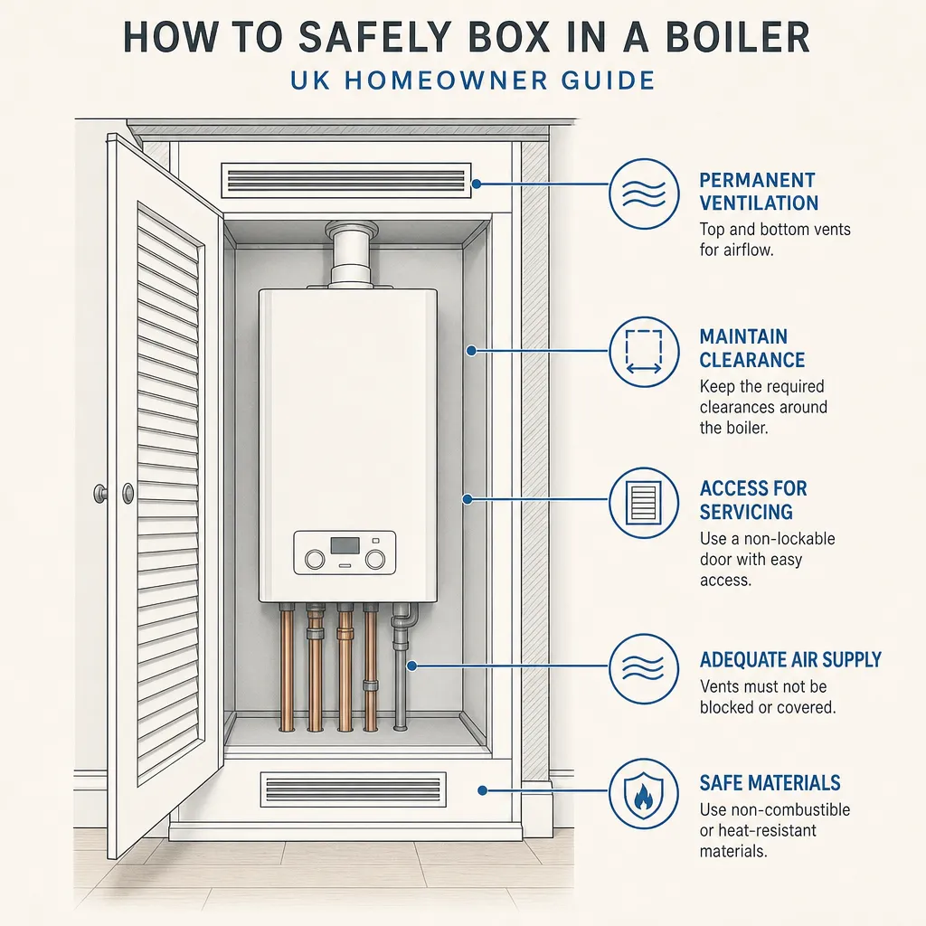 Diagram illustrating: How to safely box in a boiler in your home