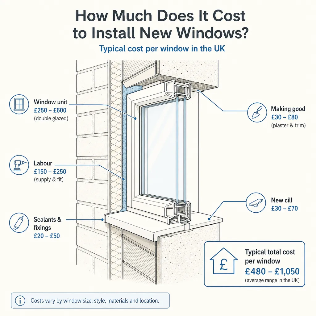 Diagram illustrating: How Much Does It Cost to Install New Windows?