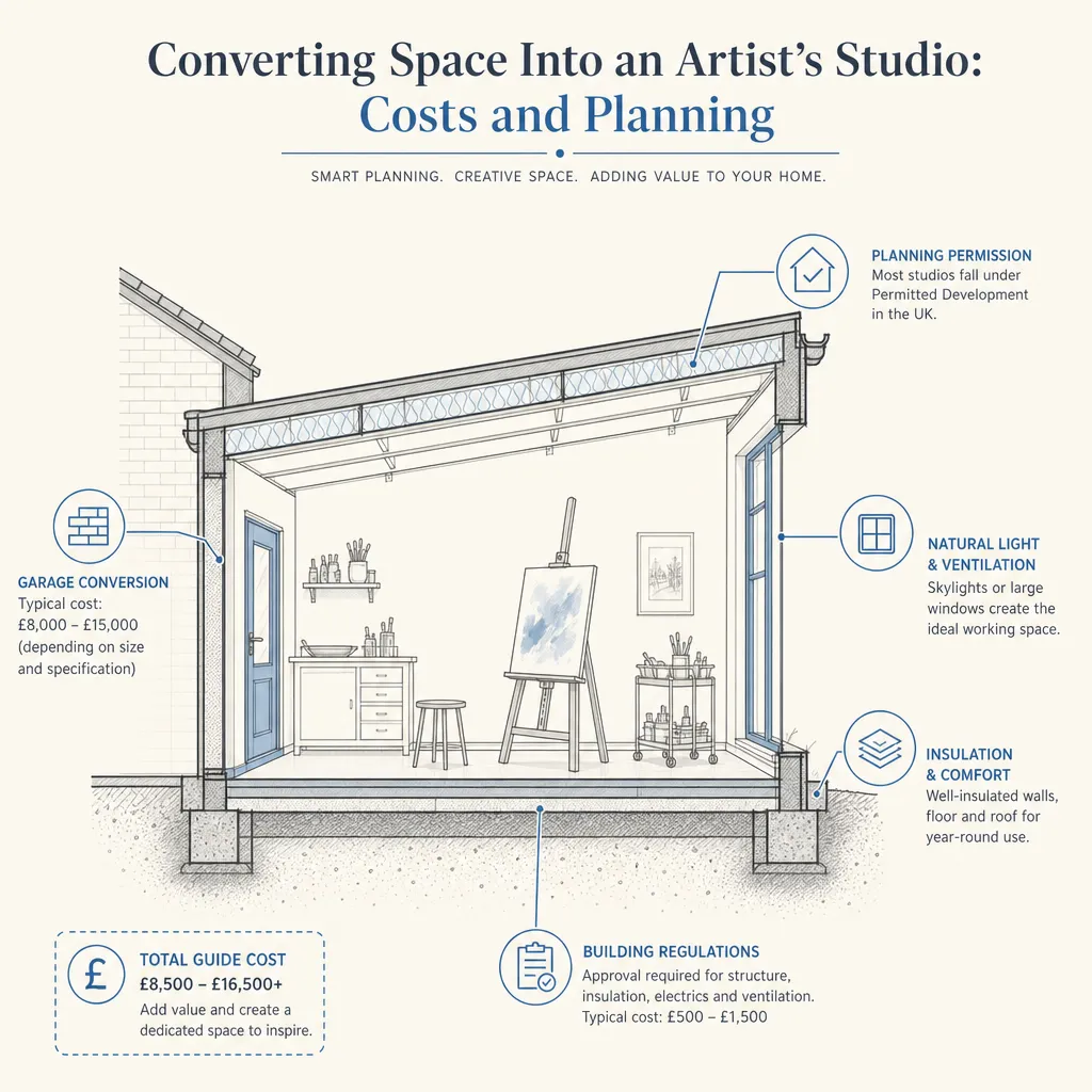 Diagram illustrating: Converting Space Into an Artist's Studio: Costs and Planning