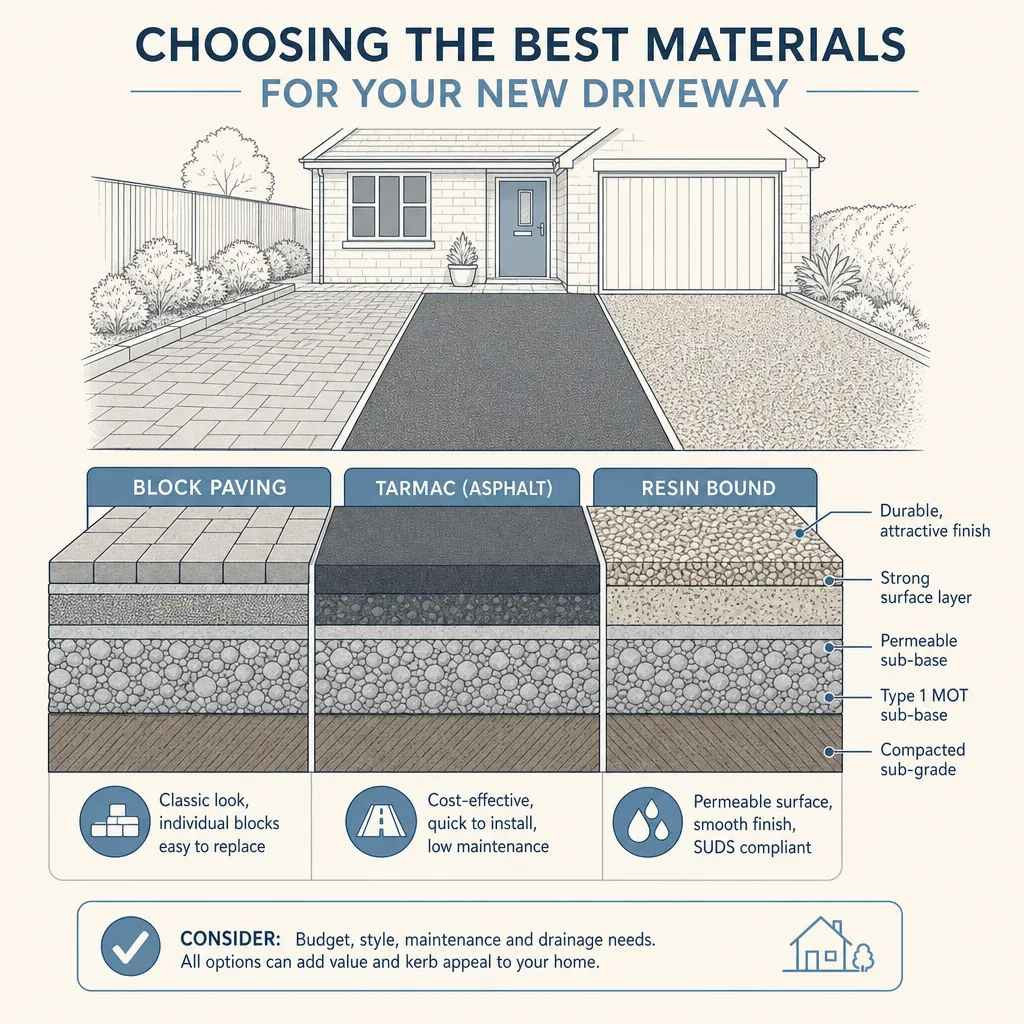 Diagram illustrating: Choosing the best materials for your new driveway