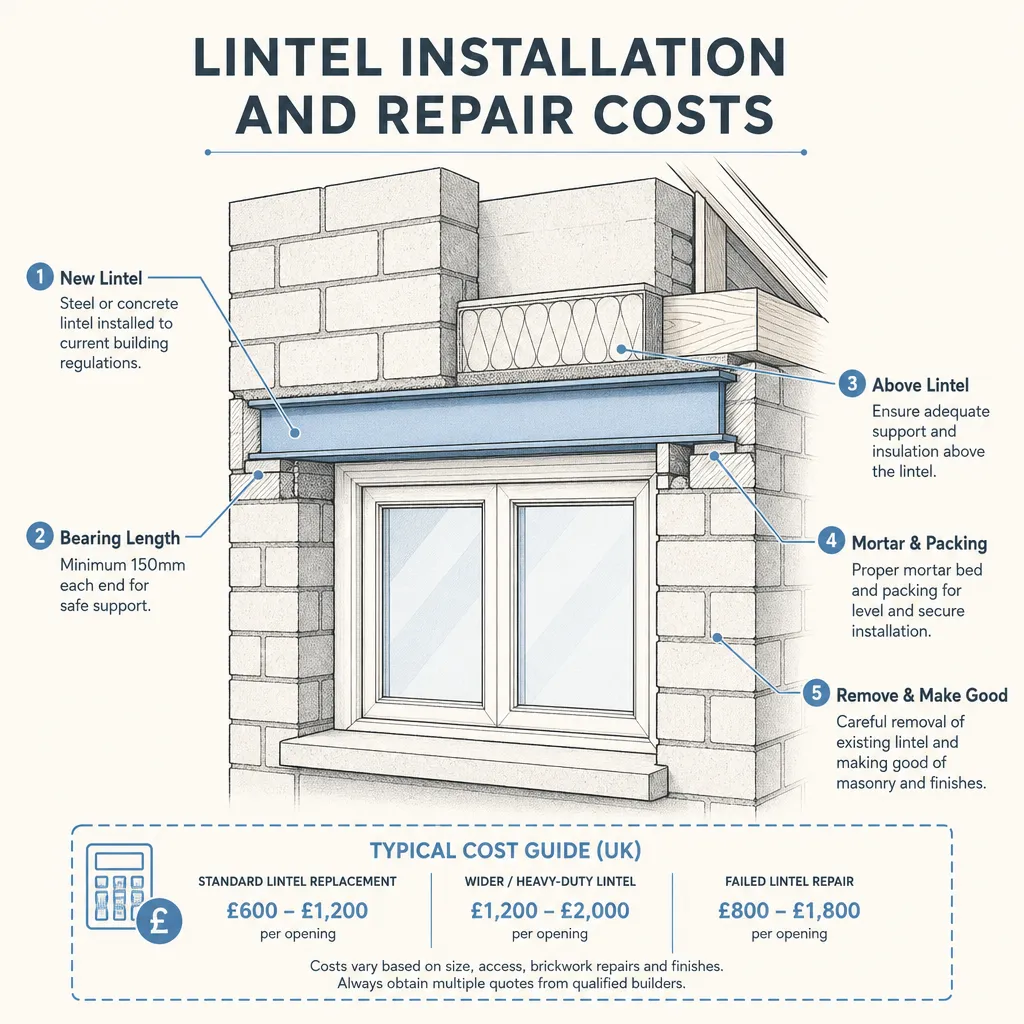 Diagram illustrating: Lintel Installation and Repair Costs