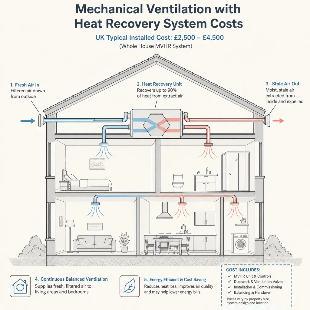 Diagram illustrating: Mechanical Ventilation with Heat Recovery System Costs