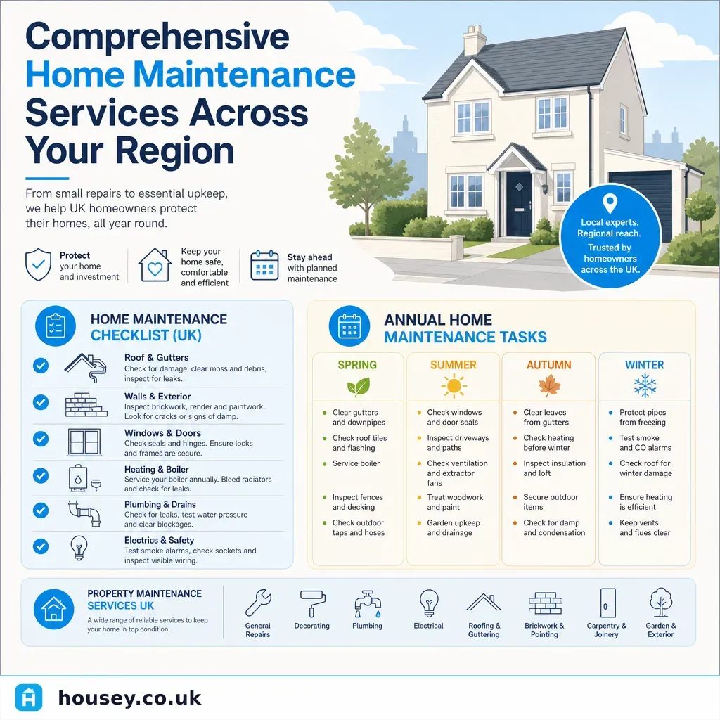Infographic illustrating: Comprehensive Home Maintenance Services Across Your Region