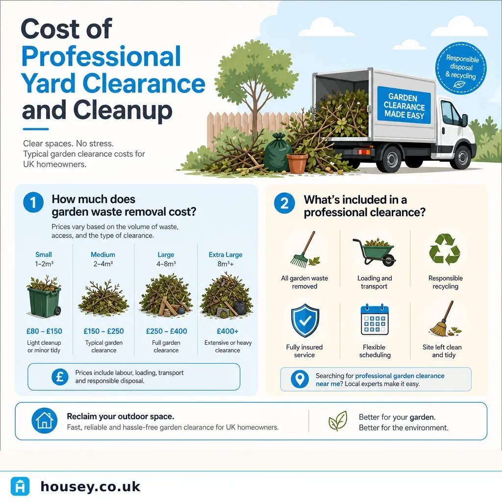 Infographic illustrating: Cost of professional yard clearance and cleanup