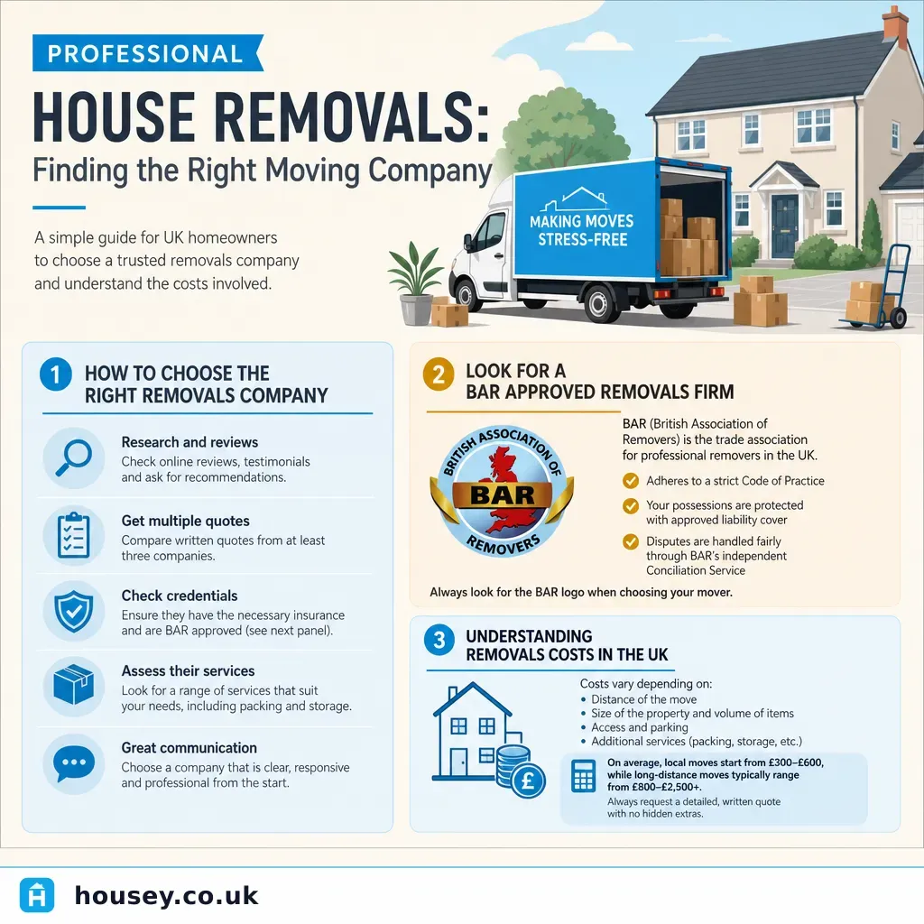 Infographic illustrating: Professional House Removals: Finding the Right Moving Company