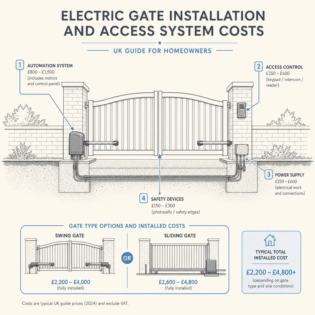 Diagram illustrating: Electric Gate Installation and Access System Costs